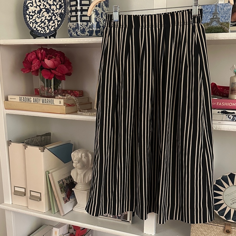 J. Crew navy and Cream Striped Midi Skirt